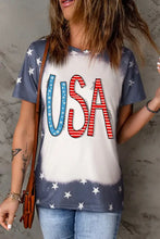USA round neck short sleeve t-shirt with bleach-dye effect and USA graphic