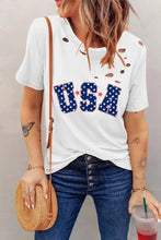 Distressed white USA graphic short sleeve round neck t-shirt