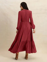V-Neck Balloon Sleeve Ruffled Hem Maxi Dress Woman Maxi Dress