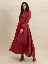 V-Neck Balloon Sleeve Ruffled Hem Maxi Dress Woman Maxi Dress