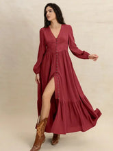 V-Neck Balloon Sleeve Ruffled Hem Maxi Dress Woman Maxi Dress