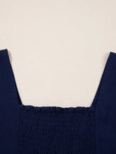 V Neck Buttoned Front Shirred Back Short Sleeve Midi Dress Woman Casual Dress