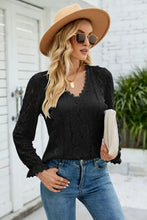 Women’s black V-neck flounce sleeve lace top with regular sleeve length