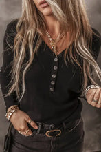 V-Neck Half Button long Sleeve T-Shirt Woman T Shirts