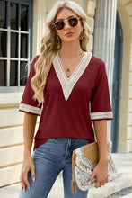 Maroon V-Neck Half Sleeve T-Shirt with white lace trim