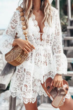 White sheer lace V-neck long-sleeve cover-up dress