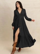 V-Neck Long Sleeve Dress Black Casual Dresses