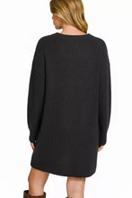 Black V-neck long sleeve ribbed sweater dress back view