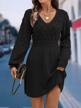 Black V-neck long sleeve knit sweater dress