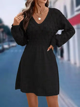 Black V-neck long sleeve knitted sweater dress