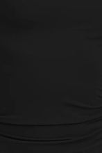 Black long sleeve V-neck T-shirt with subtle folds and moderate stretch