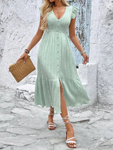 V-Neck Ruffled Cap Sleeve Dress Casual Dresses