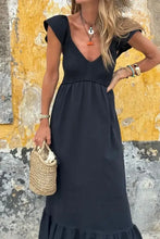 V Neck Ruffled Cap Sleeve Smocked Maxi Dress Woman Maxi Dress