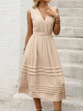 V-Neck Sleeveless Midi Dress Tan Casual Dresses