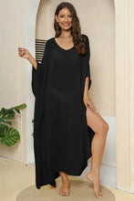 V-Neck Three-Quarter Sleeve Cover-Up Black One Size Swimwear Cover-Ups