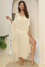 V-Neck Three-Quarter Sleeve Cover-Up Light Yellow One Size Swimwear Cover-Ups