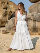 V-Neck Tie Shoulder Crochet Maxi Dress White Woman Maxi Dress