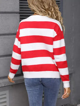 Heart pattern striped red white knit cardigan back view