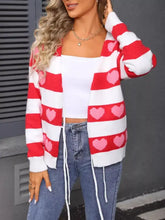 Red and white heart pattern striped tie front cardigan