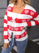 Valentines Day heart pattern striped tie front cardigan back