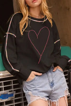 Valentines Day rhinestone heart long-sleeve sweatshirt with pink dotted design