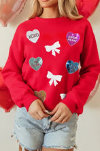 Valentine’s Day sequin bow heart sweatshirt with glitter accents