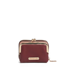 Vegan Leather Mini Wallet in Burgundy and Pink with Kiss Lock Closure Burgundy One Size