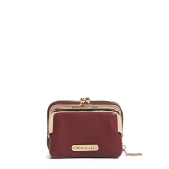 Vegan Leather Mini Wallet in Burgundy and Pink with Kiss Lock Closure Burgundy One Size