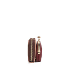 Vegan Leather Mini Wallet in Burgundy and Pink with Kiss Lock Closure