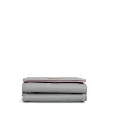 Vegan Leather Trifold Wallet Gray and Pink Kiss Lock Design