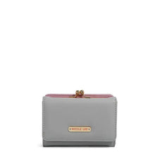 Vegan Leather Trifold Wallet Gray and Pink Kiss Lock Design Wallets