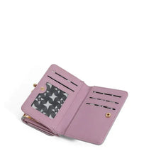 Vegan Leather Trifold Wallet Gray and Pink Kiss Lock Design Wallets