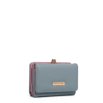Vegan Leather Trifold Wallet with Card Slots in Pink and Blue Air Force Blue One Size