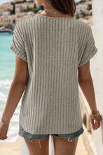 Vertical Striped Ribbed Knit Top with Decorative Buttons