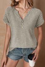 Vertical Striped Ribbed Knit Top with Decorative Buttons