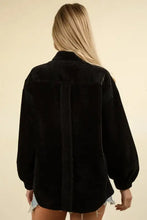 Black VERY J mixed media button raw hem shacket with fur sleeves