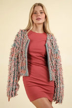 Multicolored VERY J shaggy yarn knit zip up cardigan