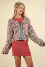 VERY J Shaggy Yarn Knit Zip Up Jacket Woman Outerwear
