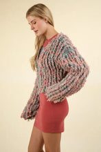 Multicolored VERY J shaggy yarn knit zip up jacket with textured pattern