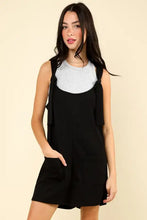 VERY J Tie Shoulder Front Pocket Romper in black sleeveless casual knit