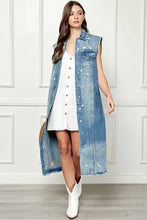 Veveret Full Size Distressed Sleeveless Longline Denim Jacket Woman Outerwear
