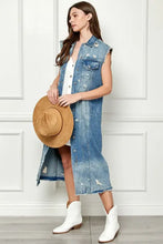 Veveret Full Size Distressed Sleeveless Longline Denim Jacket Woman Outerwear