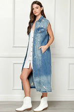 Veveret Full Size Distressed Sleeveless Longline Denim Jacket Woman Outerwear