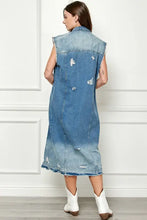 Veveret Full Size Distressed Sleeveless Longline Denim Jacket Woman Outerwear