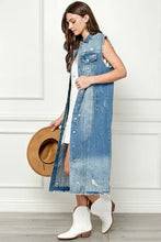 Veveret Full Size Distressed Sleeveless Longline Denim Jacket Woman Outerwear