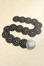 Vintage PU leather wide belt with silver medallions and ornate buckle