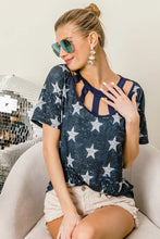 Vintage Star Print Top with Caged Neckline for Women