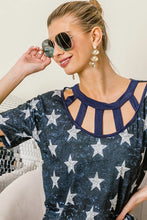 Vintage Star Print Top with Caged Neckline for Women