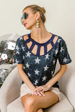 Vintage Star Print Top with Caged Neckline for Women