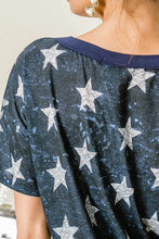 Vintage Star Print Top with Caged Neckline for Women